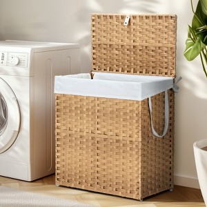 Bestier Laundry Basket with Lid, 90L/110 L Hand-Woven Rattan Laundry Hamper with Compartments & Handles, Foldable, Removable Liner - 1 of 4