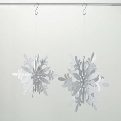 14"H & 10.5"H Sullivans Silver 3D Snowflake Christmas Ornaments Set of 2 Christmas Tree Decor