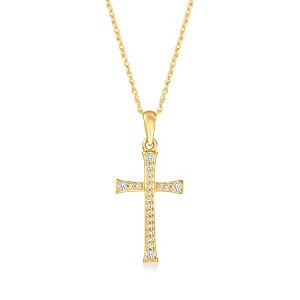 Pure Collection by Ross-Simons 0.10 ct. t.w. Diamond Cross Pendant Necklace in 14kt Yellow Gold - 1 of 4