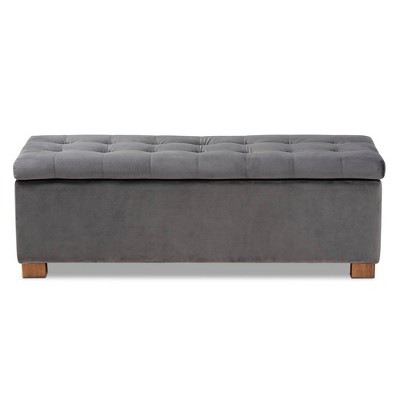Gray Velvet Upholstered Grid Tufted Storage Ottoman Bench