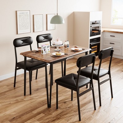 Black and Brown MDF and Steel Dining Table Set for 4