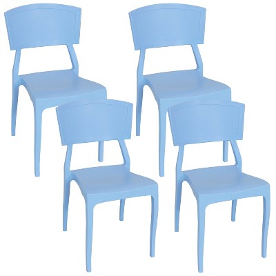 Sunnydaze Plastic All-Weather Commercial-Grade Elmott Indoor/Outdoor Patio Dining Chair, Light Blue, 4pk