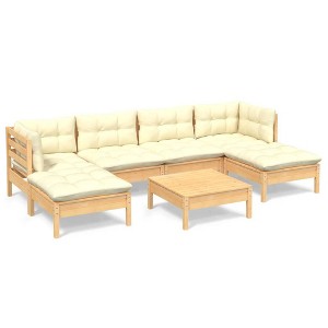 vidaXL - 7-Piece Solid Pinewood Patio Lounge Set with Cream Cushions, Garden Sofa Set for Patio, Deck, Office, Bedroom, Outdoor Use - 1 of 4
