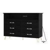 Modern 6 Drawer Dresser with LED Lights & Charging Station - 3 Outlets,2 USB Ports,Color Changing Lights,Open Shelves Stand wStylish Storage Dresser - 2 of 4