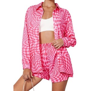Womens 2 Piece Pajama Sets Lounge Sets Button Down Pajama Pajama Shorts Co-ords Fashion Fall Outfits - 1 of 4