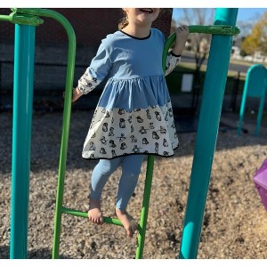 The Pink Picket Fence Penny Penguin Outfit Set for Girls – Twirl Dress, Cotton Leggings, Scrunchie & Headband with Blue and Penguin Print - 1 of 4