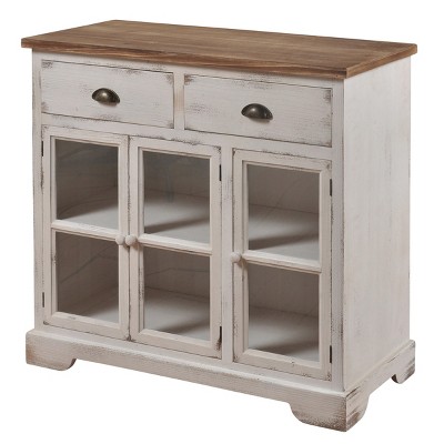 3 Door/2 Drawer Shabby Chic Window Pane Cabinet Antique White/Natural - StyleCraft