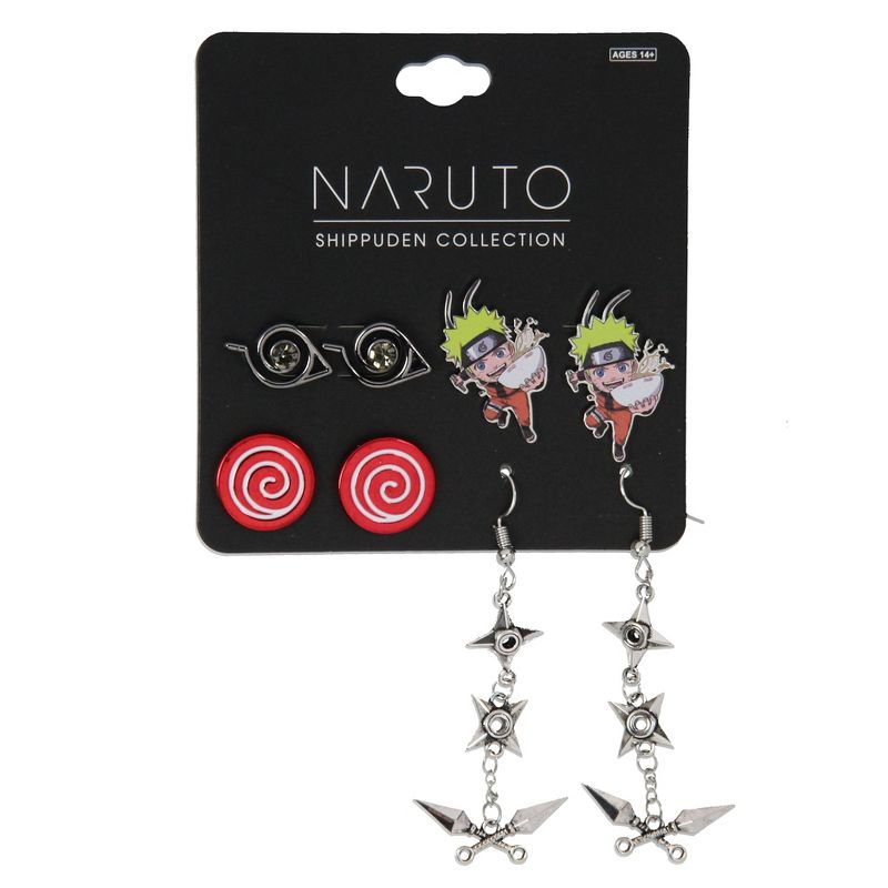 Naruto Shippuden Anime Manga Costume Jewelry Stud And Dangle Earrings Set 4 Pack Multicoloured, 4 of 5