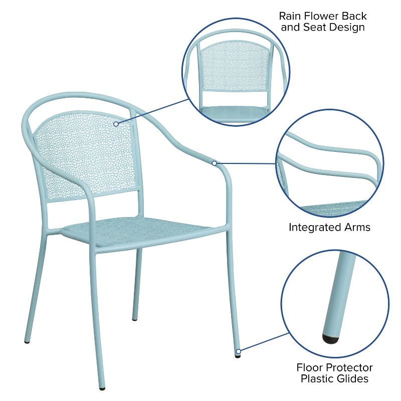 Emma and Oliver Commercial Grade Colorful Metal Patio Arm Chair with Round Back, 3 of 11