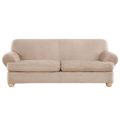 Ultimate Stretch Suede 3pc T-Sofa Slipcover Cement Gray - Sure Fit