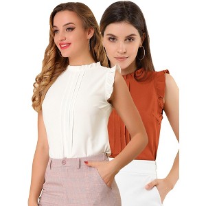 Allegra K Women's Ruffled Crew Neck Office Vintage Sleeveless Blouses 2 Pcs - 1 of 4