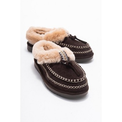 Noriel - Brown Genuine Leather Moccasin Slipper (Women) | Forever & Always Shoes