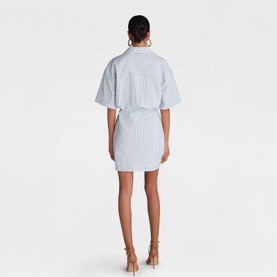 KBB by KAHLANA Women&rsquo;s Short Sleeve &lsquo;The Ruched Shirt Dress&rsquo; – Blue/White