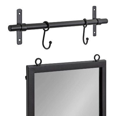 Black Metal Rectangular Wall Mirror with Storage Shelf