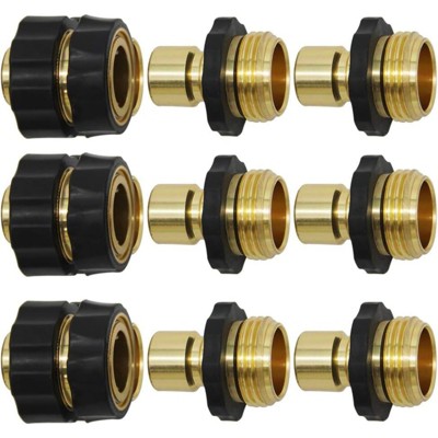 VisioGear 6PCS Garden Hose Fitting Connector Set, Garden Hose Adapter, Quick Connect Hose Fittings, Black & Gold, 1.3"*1.3"*2.2"