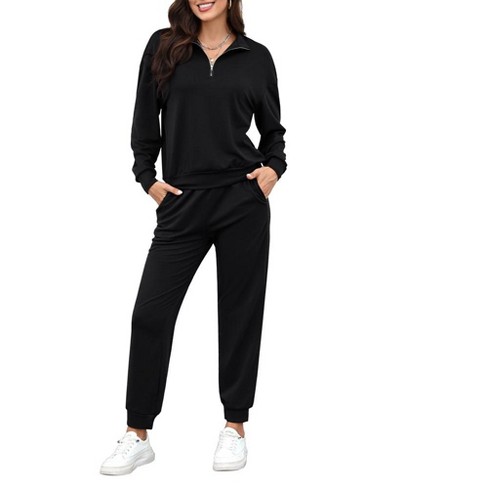 2 Piece Sweatsuits Outfits for Women 1/3 Zip Pullover Jogger Sets with Pockets - image 1 of 4