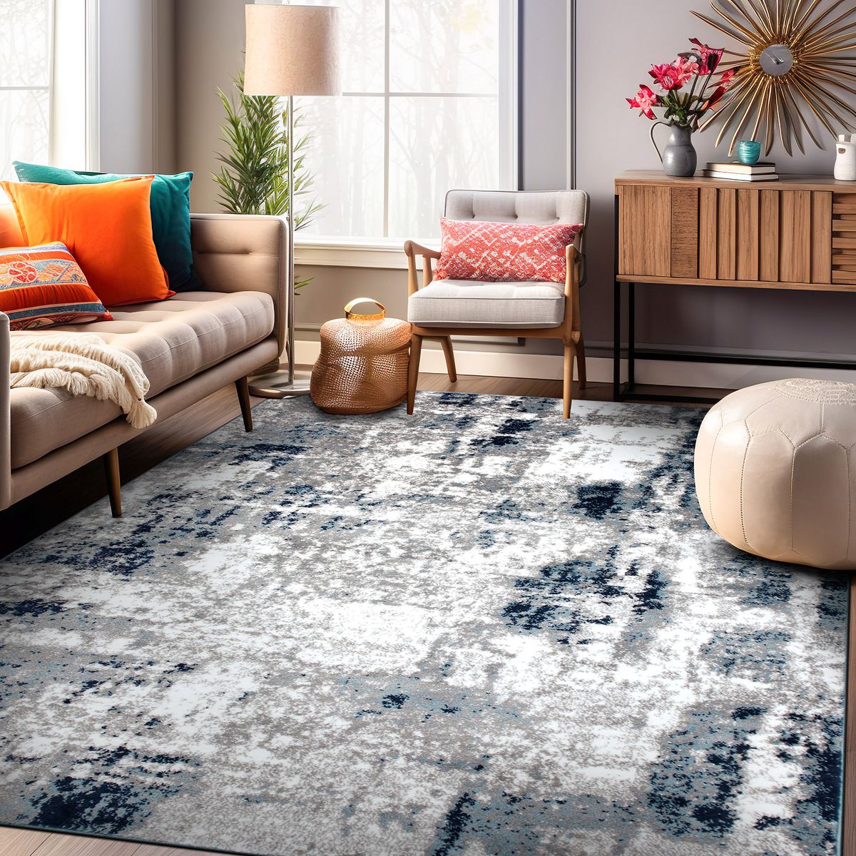 World Rug Gallery Contemporary Abstract Distressed Area Rug: Stain-Resistant, Low Pile, Indoor Runner - thumbnail 7
