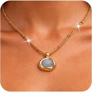 Statement Gemstone Necklace Gold Plated Chunky Dangle Wedding Jewelry Milky Aquamarine - 1 of 4