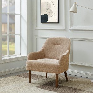 Okak Modern Accent Chair, Chenille Armchair, Modern Style Accent Chair with Wood Legs, Comfy Design for Living Room, Bedroom - 1 of 4