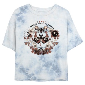 Juniors Womens Lost Gods Embrace Positive Energy Moths Crop T-Shirt - 1 of 4