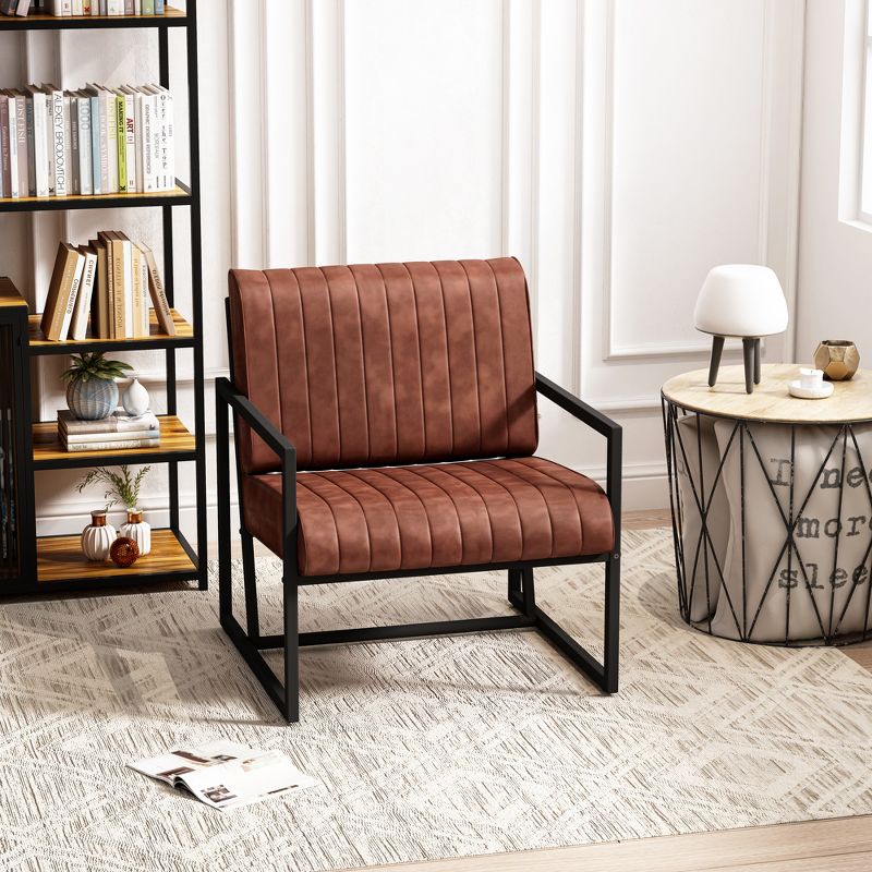 Modern and Stylish PU Leather Upholstered Armchair with Metal Frame, Brown - ModernLuxe, 2 of 11