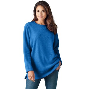 Woman Within Plus Size High Pile Fleece Sweatshirt - 1 of 4