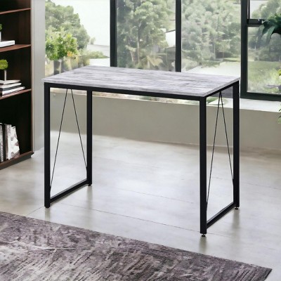 INFURNIC Writing Desk Modern Desk with V-Shaped Metal Base and Sturdy Rectangular Top for Office, White Black, 18"*35"*28"