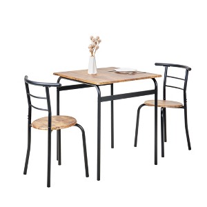 VECELO 3-Piece Dining Table & Chairs Set for 2, Metal and Wooden Square Kitchen Dining Set for Small Space, Brown/Gray - 1 of 4