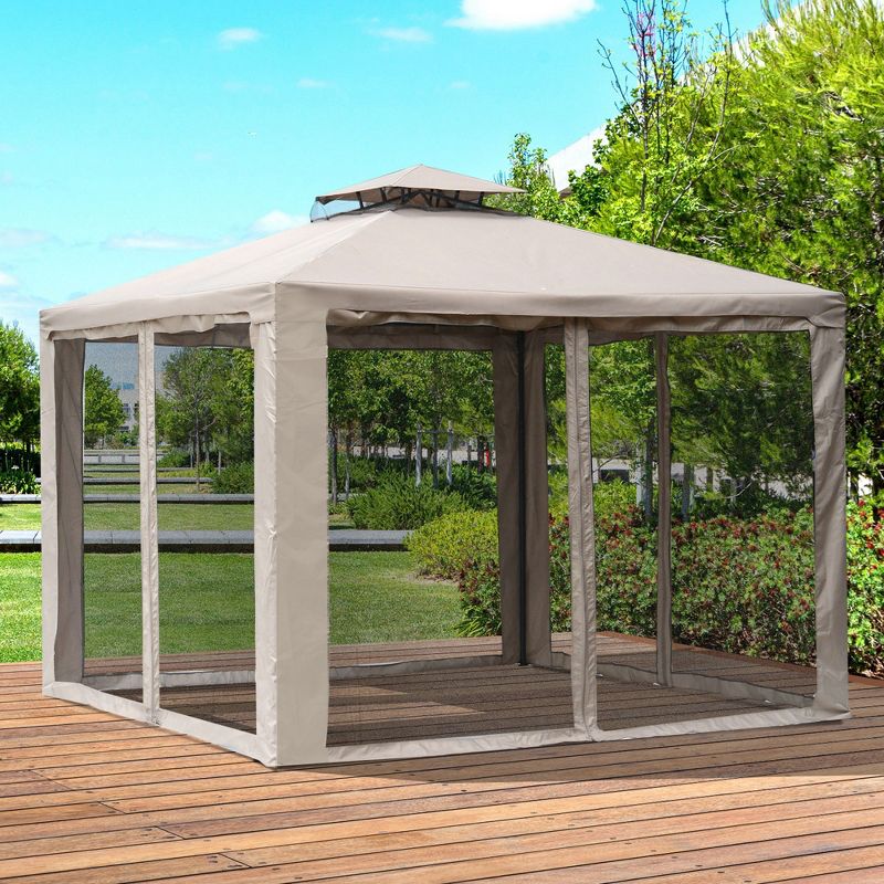 Outsunny Patio Gazebo, Outdoor Canopy Shelter with 2-Tier Roof and Netting, Steel Frame for Garden, Lawn, Backyard, and Deck, 2 of 9