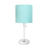 19.5" Bedside USB Port Feature Metal Table Desk Lamp White with Aqua Blue Fabric Shade - Creekwood Home