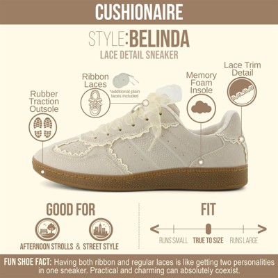 Женские кроссовки CUSHIONAIRE Belinda Women’s Lace Detail Casual Sneakers – Elegant Ribbon Lace-Up Shoes with Memory Foam Ivory Vegan Suede 8.5 — фото 2