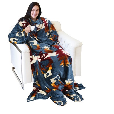Catalonia Fleece Wearable Blanket with Sleeves and Foot Pockets, Micro Plush Wrap Sleeved Throw Blanket Robe, Super Fuzzy Cozy TV Blanket Throw, Gift