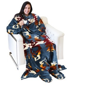 Catalonia Fleece Wearable Blanket with Sleeves and Foot Pockets, Micro Plush Wrap Sleeved Throw Blanket Robe, Super Fuzzy Cozy TV Blanket Throw, Gift - 1 of 4