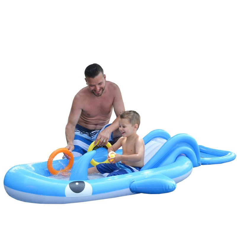 Pool Central Inflatable Childrens Whale Shaped Interactive Play Pool - 6.75' - Blue and White, 1 of 6