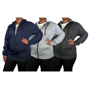 Blue Ice Women's Loose Fit  Fleece Lined Full-Zip Hoodie -3 Pack - 1 of 4