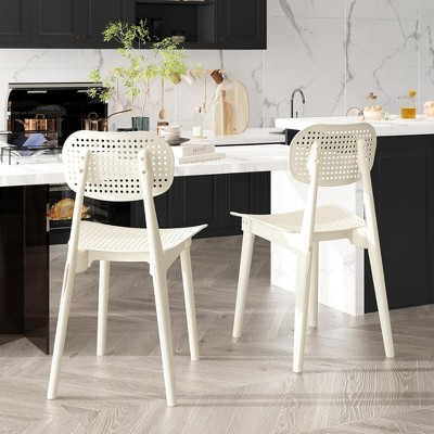 Hooseng Plastic Kitchen Chairs Set, Modern Dining Chairs Set of 2, Stackable Plastic Chair, Dining Room Chairs with Hollow Back