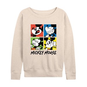 Women's - Disney - Mickey Colorblock Lightweight French Terry Wide Neck Long Sleeve Shirt - 1 of 4