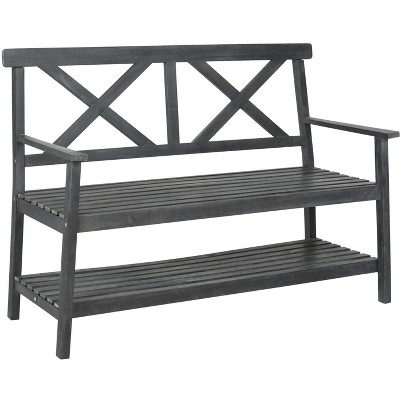 Mayer Classic Black Acacia Wood 49'' Outdoor Bench with Storage