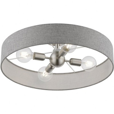 Elmhurst Modern 4-Light Brushed Nickel & Shiny White Drum Semi-Flush Mount