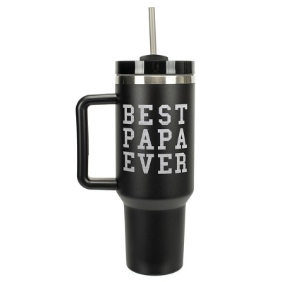 Elanze Designs Best Papa Ever Dad Grandpa Family 40 oz. Stainless Steel, Large Water Bottle Coffee Mug, Spill & Leak Resistant, Thermal Travel Tumbler