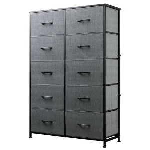 Tall Dresser with 10 Fabric Drawers, Storage Tower with Cabinet, Metal Frame, Organizer Units for Closet - 1 of 4