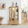 Small Lighted Curio Cabinet with Glass Doors, MDF Wood Display Cabinet with Adjustable Shelves, 2 Glass Doors and 1 Drawer - Koiai - 3 of 4
