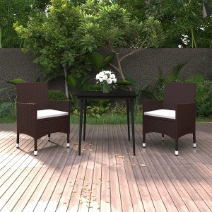 vidaXL 3 Piece Patio Dining Set with Cushions Poly Rattan and Glass - 1 of 4