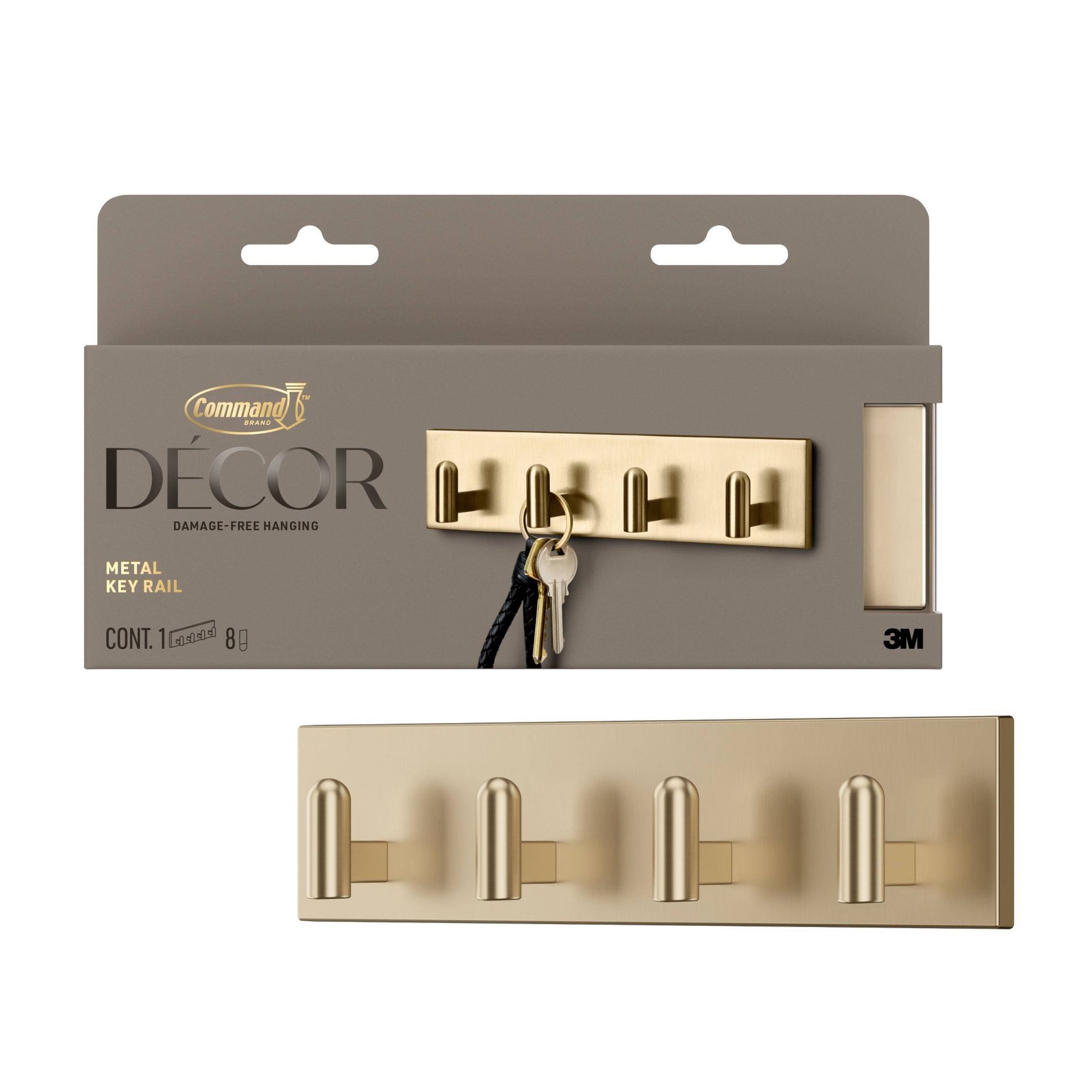 Command Decor Damage-Free Hanging Metal Key Rail 8 Small Strips