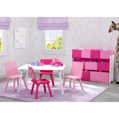 Pink and White Wooden Kids Table and Chair Set, 5-Piece