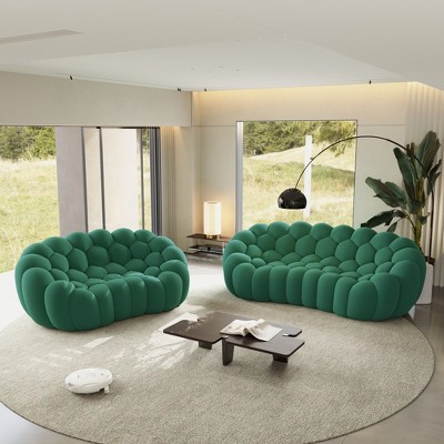 WJSHome Curved Bubble Couch, Comfy Upholstered Sofa,Breathable Mesh Fabric 3D Honeycomb Shape Modern Couches (Green, 2 Seater, 3 Seater)