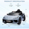 12V Kids Ride On Corvette Electric Car, Remote Control, LED Lights, Music, Visual Dashboard, Light Blue - 2 of 4