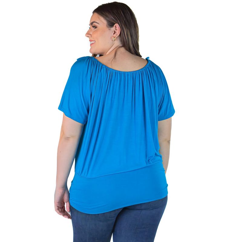 24seven Comfort Apparel Womens Plus Size Solid Color Short Sleeve Split Shoulder Top, 3 of 5