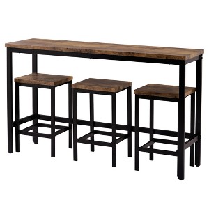 Gulches 4-Piece Counter Height Extra Long Dining Set - Brown Steel Frame & MDF Table with 3 Stools, Footrests, Space-Saving Pub Set - 1 of 4