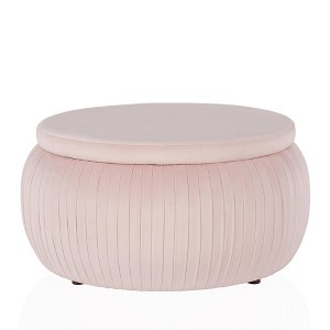 Sapphire Round Velvet Storage Ottoman Pink - CosmoLiving by Cosmo